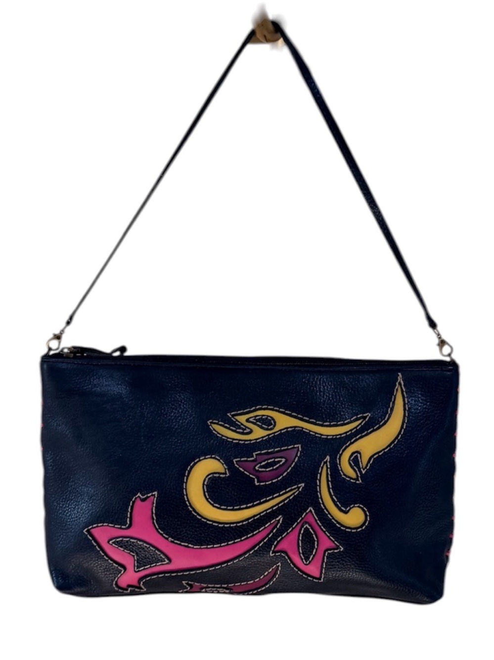 Sharif Studio Vintage Leather Shoulder Bag Flame Design Y2K Black Clutch